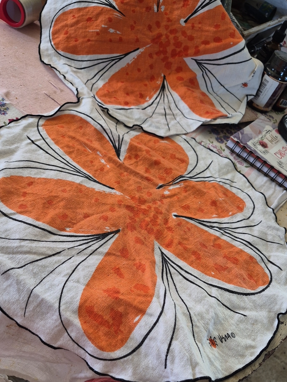 2 VERA Ladybug 15" Round NAPKINS Mid Century
